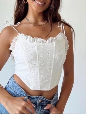 Princess Polly Ayena Top - Princess Polly White Eyelet Lace Tie-Strap Corset Top